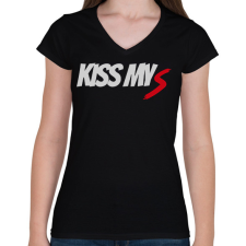 PRINTFASHION KISS MY S - Női V-nyakú póló - Fekete női póló