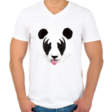 PRINTFASHION Kiss of a panda - Férfi V-nyakú póló - Fehér férfi póló