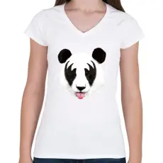 PRINTFASHION Kiss of a panda - Női V-nyakú póló - Fehér