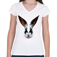 PRINTFASHION Kiss of a rabbit - Női V-nyakú póló - Fehér női póló