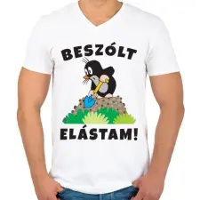 PRINTFASHION Kisvakond - Beszólt elástam! - Férfi V-nyakú póló - Fehér férfi póló