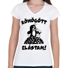PRINTFASHION Kisvakond - köhögött, elástam! - Női V-nyakú póló - Fehér női póló