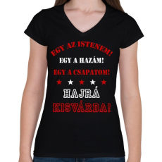 PRINTFASHION Kisvárda - Női V-nyakú póló - Fekete