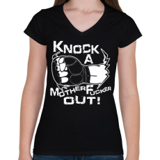 PRINTFASHION Knock Out - Női V-nyakú póló - Fekete