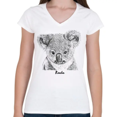 PRINTFASHION Koala - Női V-nyakú póló - Fehér