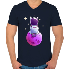 PRINTFASHION Kocka asztronauta lila - Férfi V-nyakú póló - Sötétkék