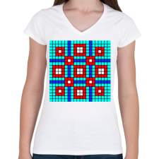 PRINTFASHION Kockás minta 01 - Női V-nyakú póló - Fehér női póló