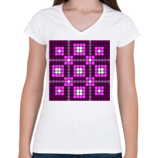 PRINTFASHION Kockás minta 03 - Női V-nyakú póló - Fehér