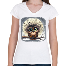 PRINTFASHION Kócos bagoly - Női V-nyakú póló - Fehér