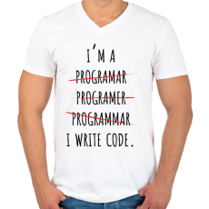 PRINTFASHION Kódokat írok - Férfi V-nyakú póló - Fehér