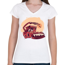 PRINTFASHION Kombájn - Női V-nyakú póló - Fehér