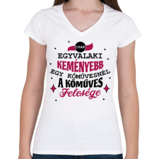 PRINTFASHION Kőműves felesége - Női V-nyakú póló - Fehér női póló