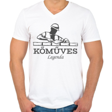 PRINTFASHION Kőműves legenda - Férfi V-nyakú póló - Fehér