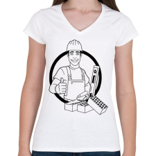 PRINTFASHION kőműves - Női V-nyakú póló - Fehér női póló