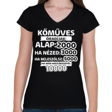 PRINTFASHION Kőműves óradíjak - Női V-nyakú póló - Fekete női póló