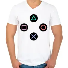 PRINTFASHION Kontroller gombok - Férfi V-nyakú póló - Fehér férfi póló