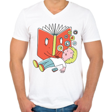 PRINTFASHION Könyv - Férfi V-nyakú póló - Fehér férfi póló