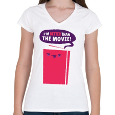 PRINTFASHION Könyv vs. film - Női V-nyakú póló - Fehér női póló