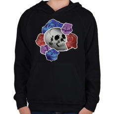 PRINTFASHION koponya és rózsák - Gyerek kapucnis pulóver - Fekete