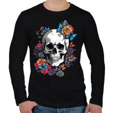 PRINTFASHION koponya pillangókkal és virágokkal - Férfi hosszú ujjú póló - Fekete férfi póló