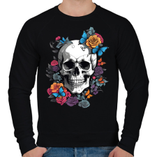 PRINTFASHION koponya pillangókkal és virágokkal - Férfi pulóver - Fekete férfi pulóver, kardigán
