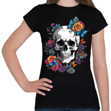 PRINTFASHION koponya pillangókkal és virágokkal - Női póló - Fekete női póló