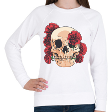 PRINTFASHION Koponya rózsákkal - Női pulóver - Fehér női pulóver, kardigán