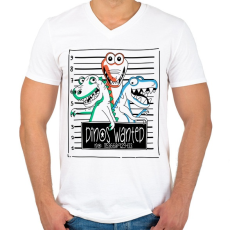 PRINTFASHION Körözött dínók - Férfi V-nyakú póló - Fehér