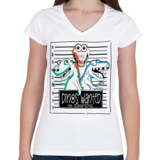 PRINTFASHION Körözött dínók - Női V-nyakú póló - Fehér női póló