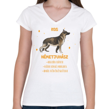 PRINTFASHION Kos - Németjuhász - Női V-nyakú póló - Fehér női póló