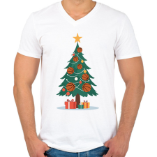 PRINTFASHION Kosaras karácsonyfa - Férfi V-nyakú póló - Fehér férfi póló