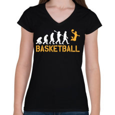PRINTFASHION Kosárlabda evolúció - Női V-nyakú póló - Fekete