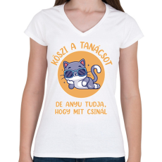 PRINTFASHION Köszi a tanácsot - Női V-nyakú póló - Fehér