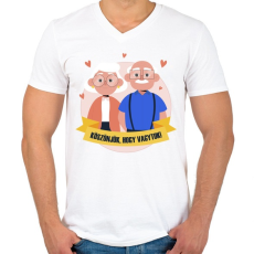 PRINTFASHION Köszönjük, hogy vagytok - Férfi V-nyakú póló - Fehér