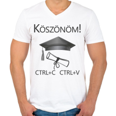 PRINTFASHION Köszönöm! Crtl+C Ctrl+V - Férfi V-nyakú póló - Fehér