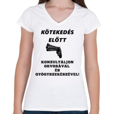 PRINTFASHION KÖTEKEDÉS ELŐTT - Női V-nyakú póló - Fehér női póló