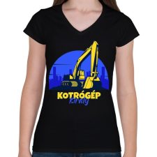 PRINTFASHION Kotrógép király - Női V-nyakú póló - Fekete női póló
