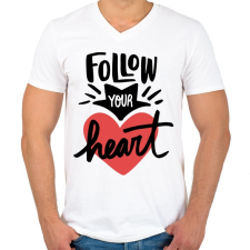 PRINTFASHION Kövesd a szíved - Férfi V-nyakú póló - Fehér férfi póló