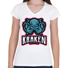 PRINTFASHION Kraken Slayer - Női V-nyakú póló - Fehér női póló