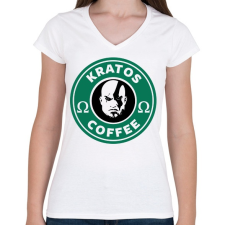PRINTFASHION Kratos Coffee - Női V-nyakú póló - Fehér női póló