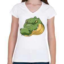 PRINTFASHION Krokodil - Női V-nyakú póló - Fehér női póló