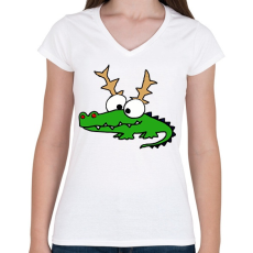 PRINTFASHION Krokodil Rudolf - Női V-nyakú póló - Fehér