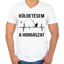 PRINTFASHION Küldetésem a horgászat - Férfi V-nyakú póló - Fehér férfi póló