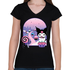 PRINTFASHION kuromi cupcake - Női V-nyakú póló - Fekete
