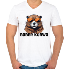 PRINTFASHION Kurwa Bober - Férfi V-nyakú póló - Fehér