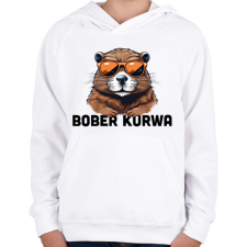 PRINTFASHION Kurwa Bober - Gyerek kapucnis pulóver - Fehér gyerek pulóver, kardigán