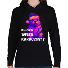 PRINTFASHION Kurwa bober karácsonyt - Női kapucnis pulóver - Fekete női pulóver, kardigán