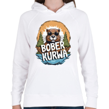 PRINTFASHION Kurwa Bober - Női kapucnis pulóver - Fehér női pulóver, kardigán