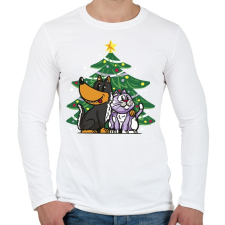 PRINTFASHION Kutya és macska karácsony - Férfi hosszú ujjú póló - Fehér férfi póló