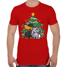 PRINTFASHION Kutya és macska karácsony - Férfi póló - Piros férfi póló